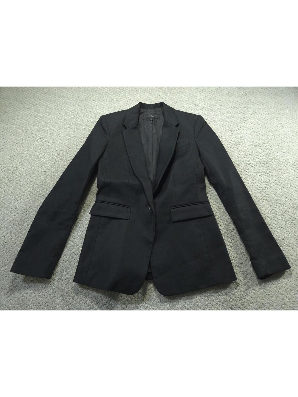 Rag Bone Blazer Womens 0 Black Cotton Wool Blend Single Button Jacket USA Made